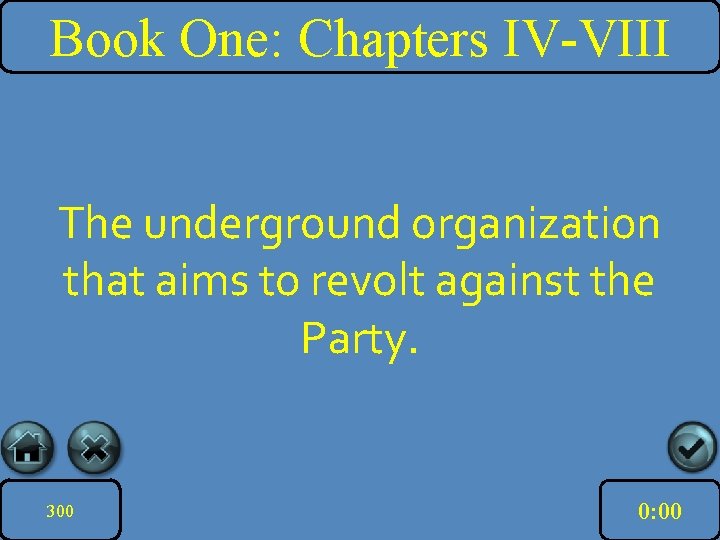 Book One: Chapters IV-VIII The underground organization that aims to revolt against the Party.