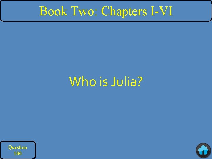 Book Two: Chapters I-VI Who is Julia? Question 100 