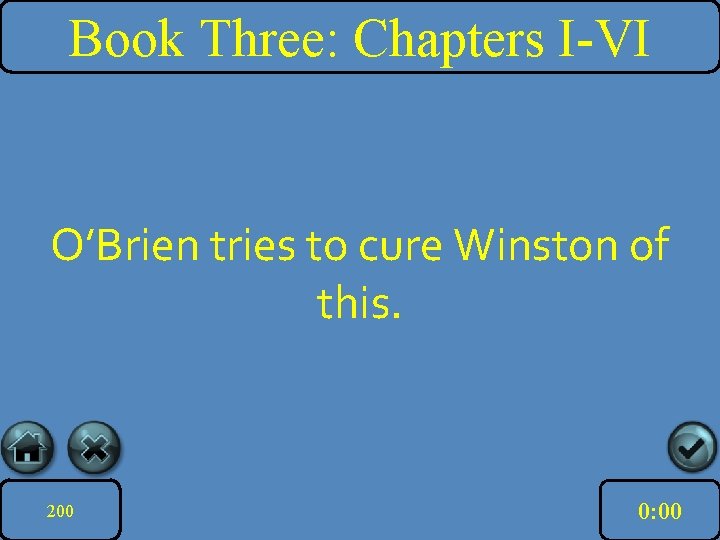 Book Three: Chapters I-VI O’Brien tries to cure Winston of this. 200 10: 00
