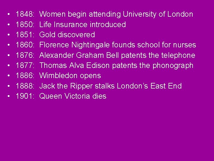  • • • 1848: 1850: 1851: 1860: 1876: 1877: 1886: 1888: 1901: Women