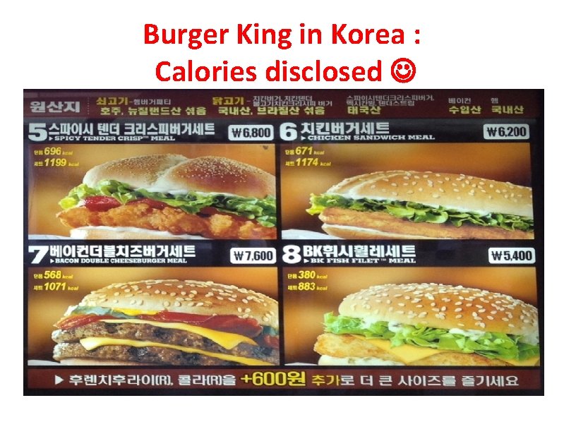 Burger King in Korea : Calories disclosed 