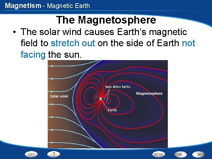 Magnetism - Magnetic Earth The Magnetosphere • The solar wind causes Earth’s magnetic field