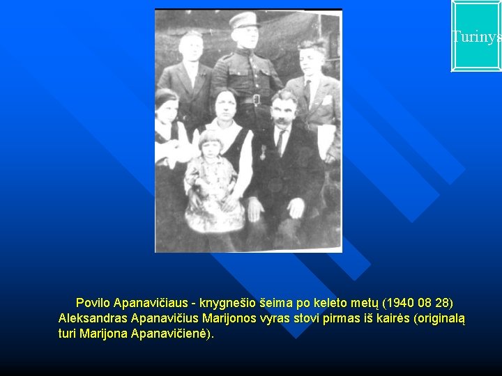 Turinys Povilo Apanavičiaus - knygnešio šeima po keleto metų (1940 08 28) Aleksandras Apanavičius