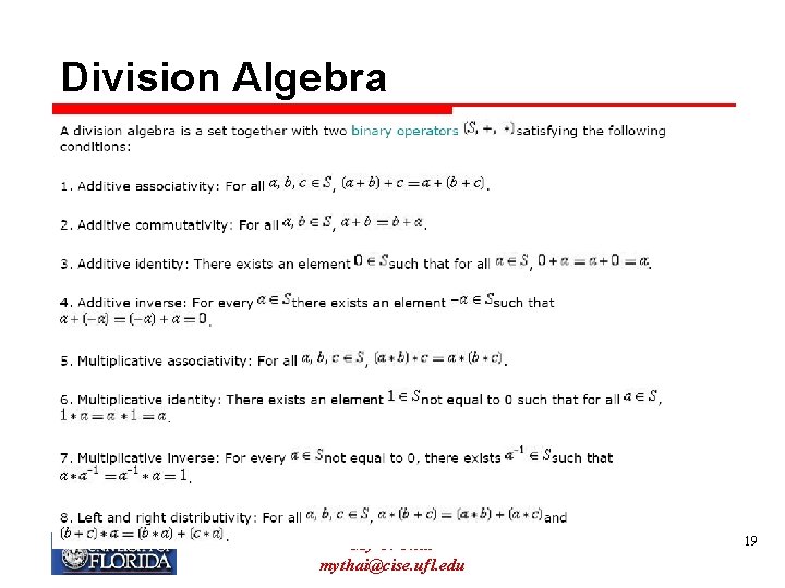 Division Algebra My T. Thai mythai@cise. ufl. edu 19 
