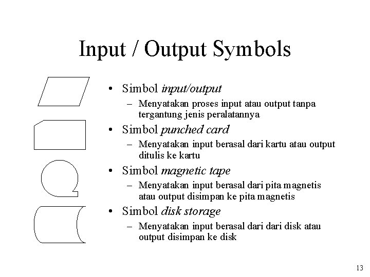 Input / Output Symbols • Simbol input/output – Menyatakan proses input atau output tanpa