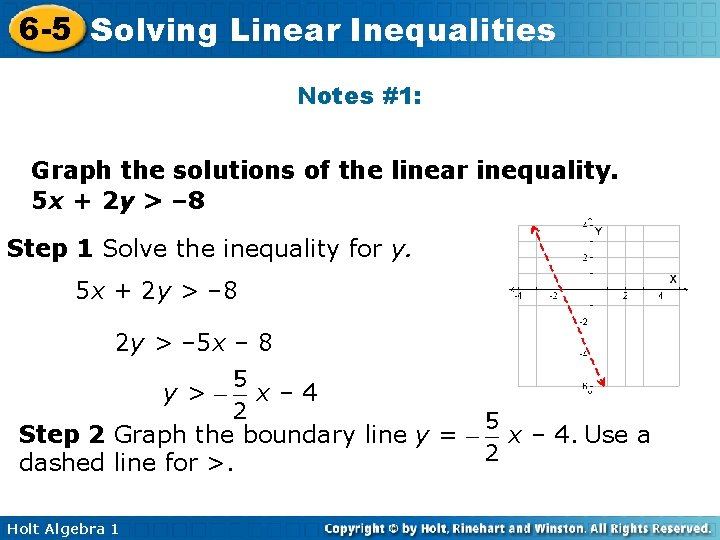 6 -5 Solving Linear Inequalities Notes #1: Graph the solutions of the linear inequality.