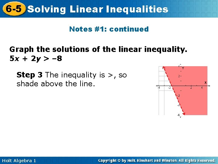 6 -5 Solving Linear Inequalities Notes #1: continued Graph the solutions of the linear