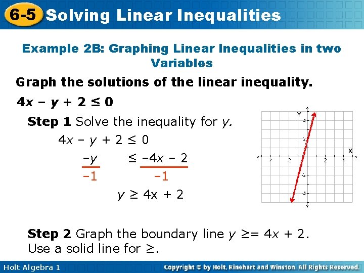 6 -5 Solving Linear Inequalities Example 2 B: Graphing Linear Inequalities in two Variables