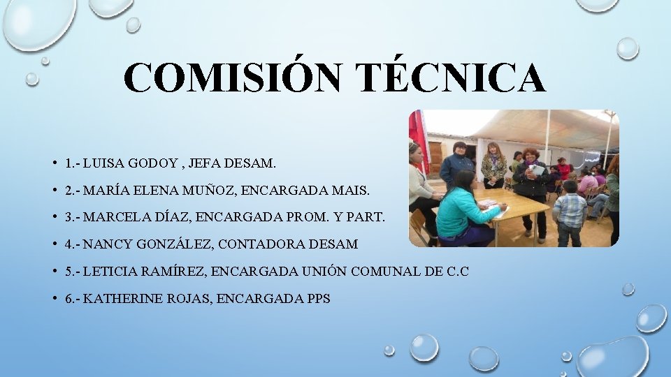 COMISIÓN TÉCNICA • 1. - LUISA GODOY , JEFA DESAM. • 2. - MARÍA