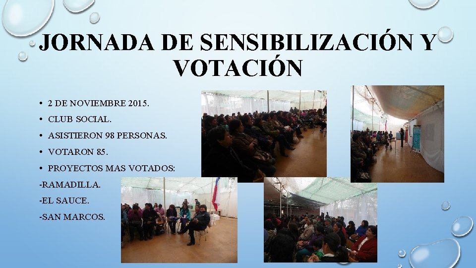 JORNADA DE SENSIBILIZACIÓN Y VOTACIÓN • 2 DE NOVIEMBRE 2015. • CLUB SOCIAL. •