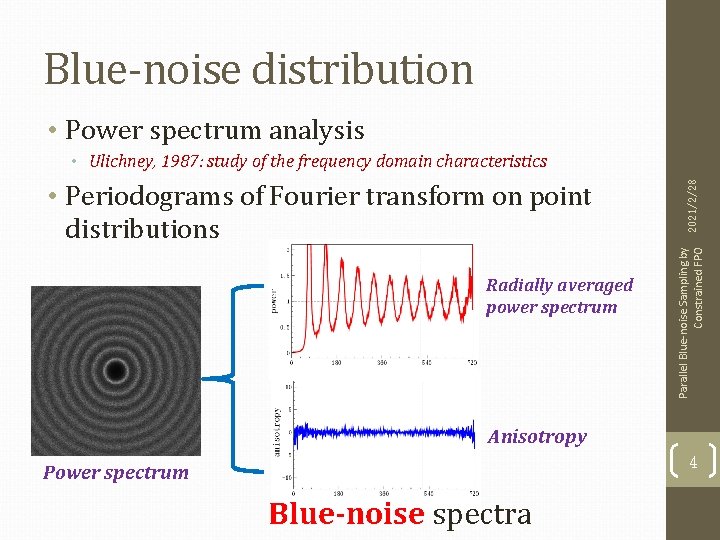 Blue-noise distribution • Power spectrum analysis • Periodograms of Fourier transform on point distributions