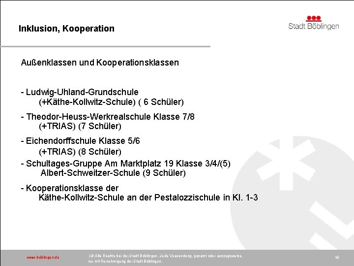 Inklusion, Kooperation Außenklassen und Kooperationsklassen - Ludwig-Uhland-Grundschule (+Käthe-Kollwitz-Schule) ( 6 Schüler) - Theodor-Heuss-Werkrealschule Klasse