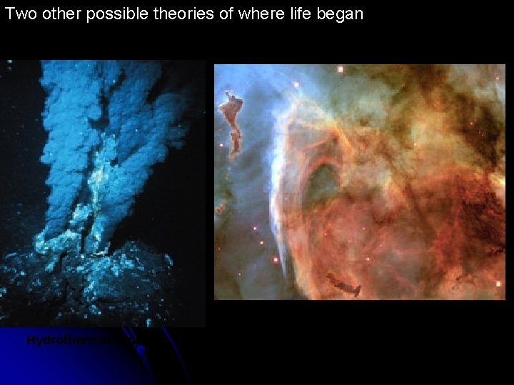 Two other possible theories of where life began Space! Hydrothermal vents 
