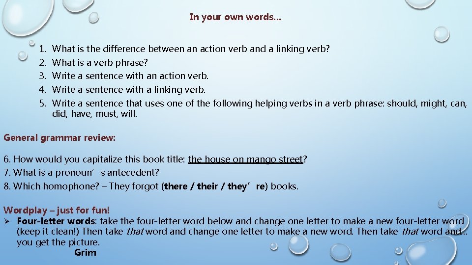  In your own words… 1. 2. 3. 4. 5. What is the difference