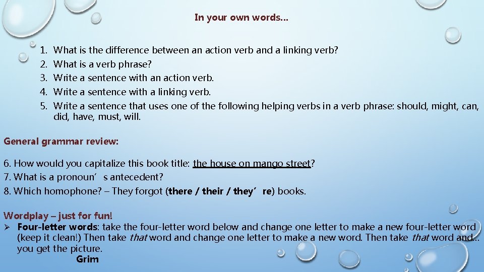 In your own words… 1. 2. 3. 4. 5. What is the difference In your own words… 1. 2. 3. 4. 5. What is the difference