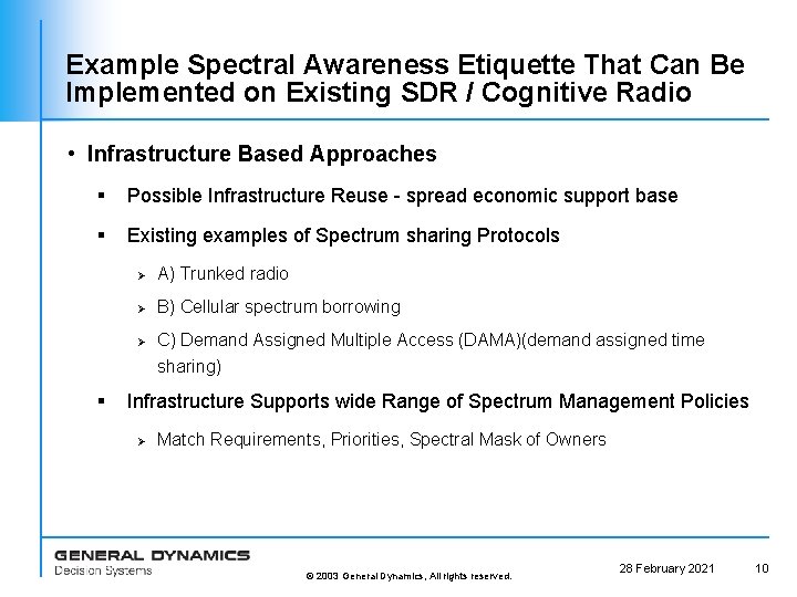 Example Spectral Awareness Etiquette That Can Be Implemented on Existing SDR / Cognitive Radio