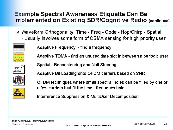 Example Spectral Awareness Etiquette Can Be Implemented on Existing SDR/Cognitive Radio (continued) ä Waveform