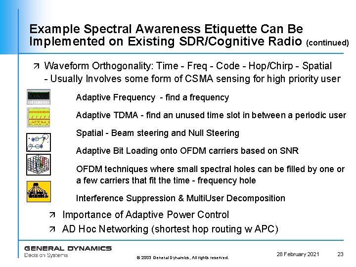 Example Spectral Awareness Etiquette Can Be Implemented on Existing SDR/Cognitive Radio (continued) ä Waveform