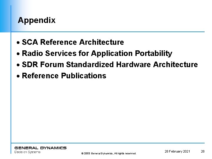 Appendix · SCA Reference Architecture · Radio Services for Application Portability · SDR Forum