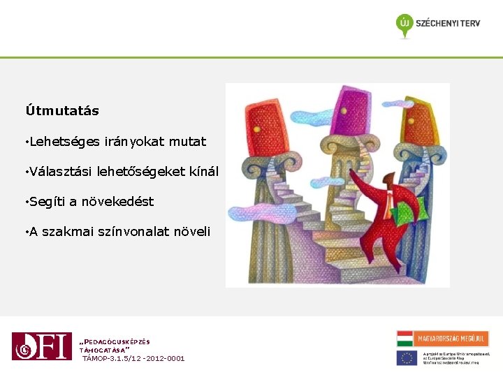 Útmutatás • Lehetséges irányokat mutat • Választási lehetőségeket kínál • Segíti a növekedést • Útmutatás • Lehetséges irányokat mutat • Választási lehetőségeket kínál • Segíti a növekedést •