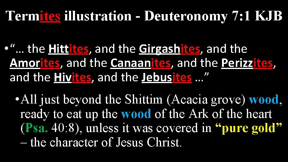 Termites illustration - Deuteronomy 7: 1 KJB • “… the Hittites, and the Girgashites,