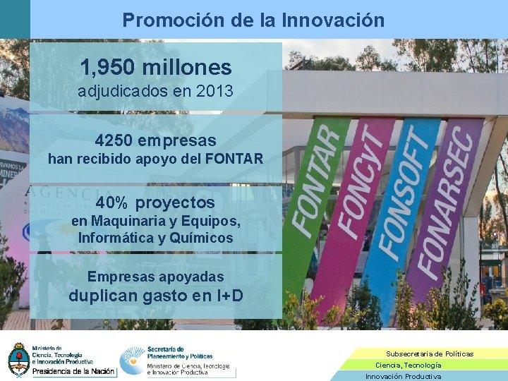 Promoción de la Innovación 1, 950 millones adjudicados en 2013 4250 empresas han recibido