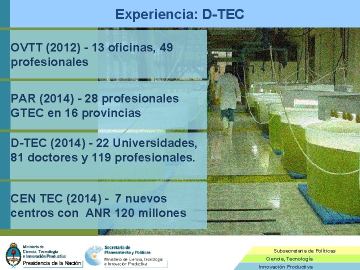 Experiencia: D-TEC OVTT (2012) - 13 oficinas, 49 profesionales PAR (2014) - 28 profesionales