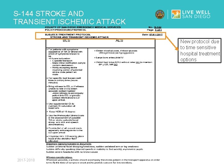 S-144 STROKE AND TRANSIENT ISCHEMIC ATTACK New protocol due to time sensitive hospital treatment