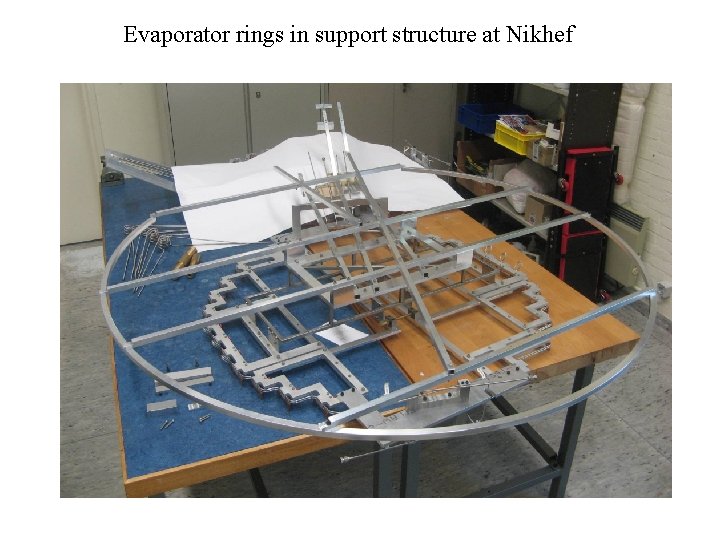 Evaporator rings in support structure at Nikhef 