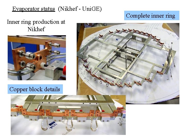 Evaporator status (Nikhef - Uni. GE) Inner ring production at Nikhef Copper block details