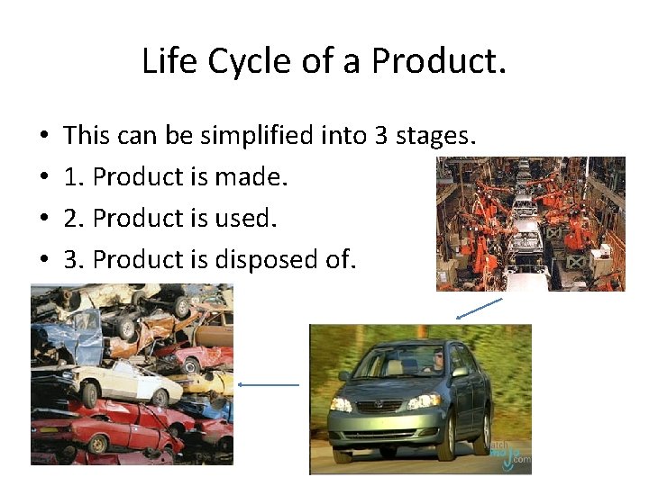 Life Cycle of a Product. • • This can be simplified into 3 stages.