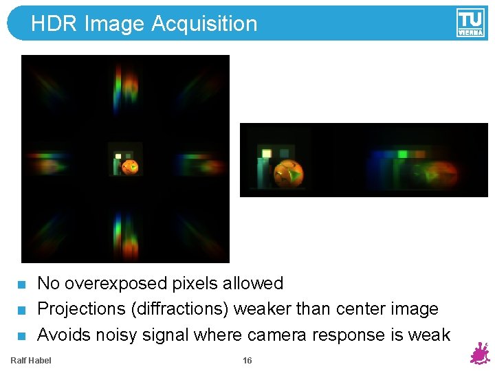 HDR Image Acquisition No overexposed pixels allowed Projections (diffractions) weaker than center image Avoids HDR Image Acquisition No overexposed pixels allowed Projections (diffractions) weaker than center image Avoids