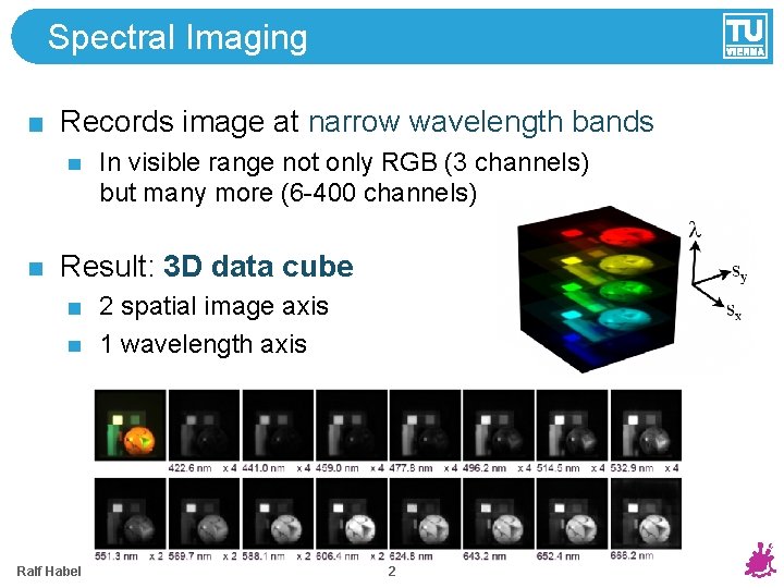 Spectral Imaging Records image at narrow wavelength bands In visible range not only RGB Spectral Imaging Records image at narrow wavelength bands In visible range not only RGB