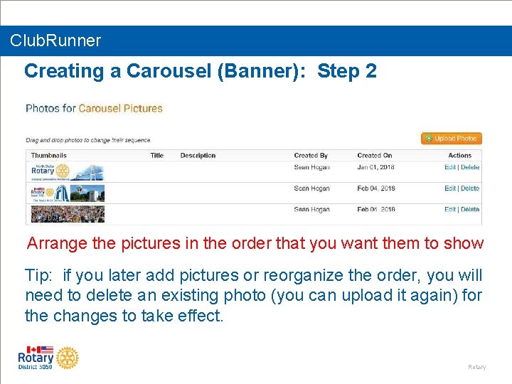 Club. Runner Creating a Carousel (Banner): Step 2 Arrange the pictures in the order