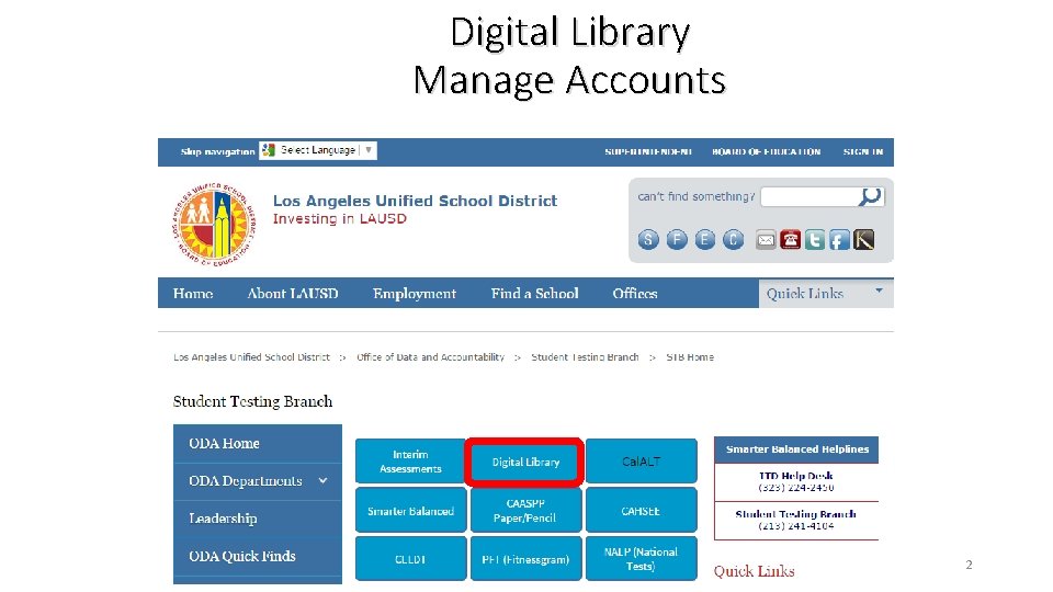 Digital Library Manage Accounts 2 