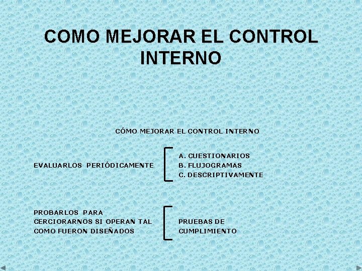 COMO MEJORAR EL CONTROL INTERNO CÓMO MEJORAR EL CONTROL INTERNO EVALUARLOS PERIÓDICAMENTE PROBARLOS PARA