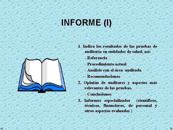 INFORME (I) 1. Indica los resultados de las pruebas de auditoría en entidades de