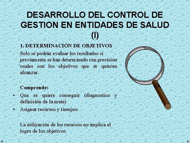 DESARROLLO DEL CONTROL DE GESTION EN ENTIDADES DE SALUD (I) 1. DETERMINACIÓN DE OBJETIVOS