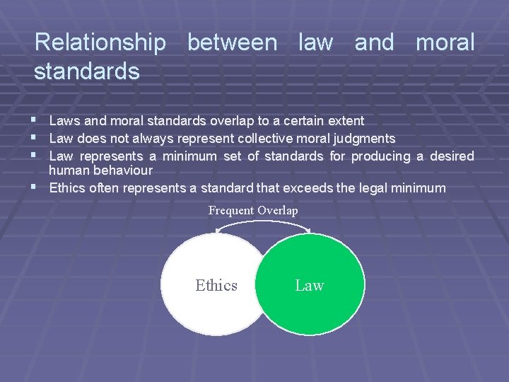 Relationship between law and moral standards § Laws and moral standards overlap to a