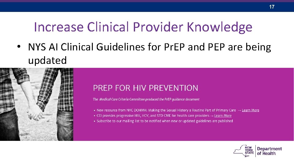 17 Increase Clinical Provider Knowledge • NYS AI Clinical Guidelines for Pr. EP and