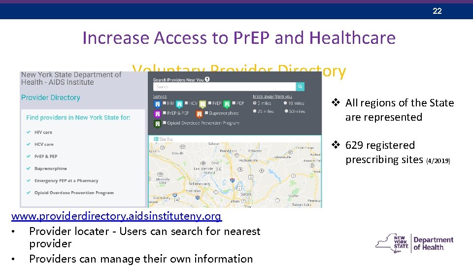 22 Increase Access to Pr. EP and Healthcare Voluntary Provider Directory v All regions