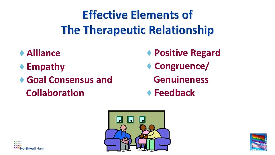 Effective Elements of Therapeutic Relationship ♦ Alliance ♦ Empathy ♦ Goal Consensus and Collaboration