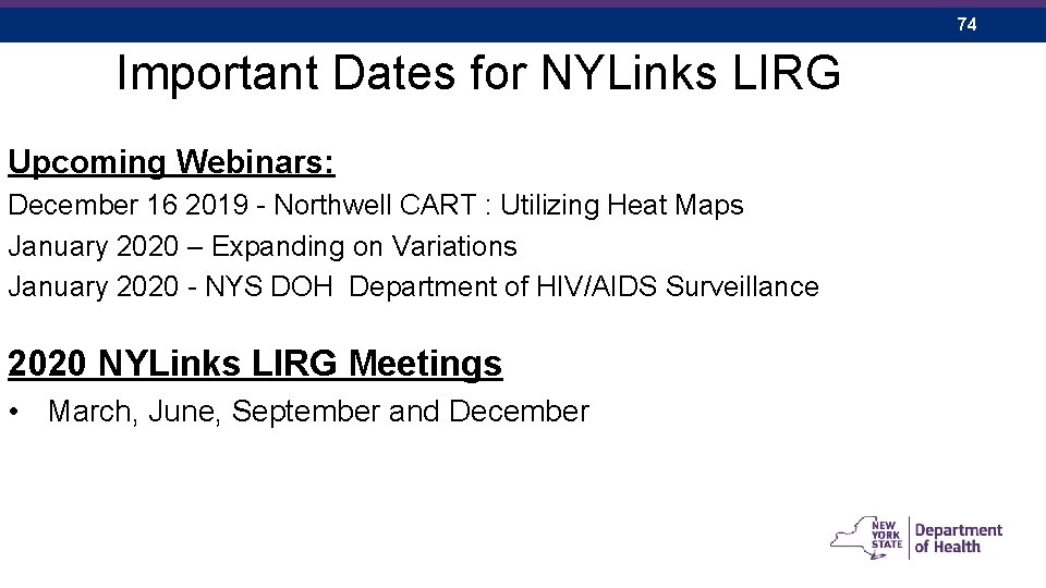  Important Dates for NYLinks LIRG Upcoming Webinars: December 16 2019 - Northwell CART