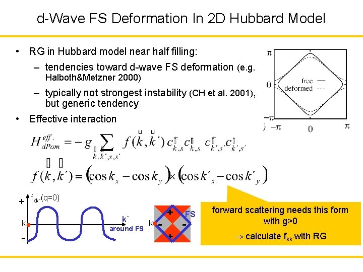 d-Wave FS Deformation In 2 D Hubbard Model • RG in Hubbard model near