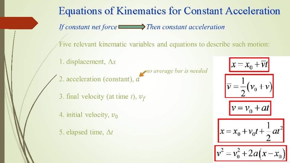 Equations of Kinematics for Constant Acceleration 