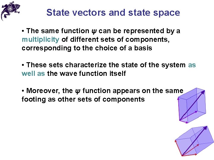 State vectors and state space • The same function ψ can be represented by