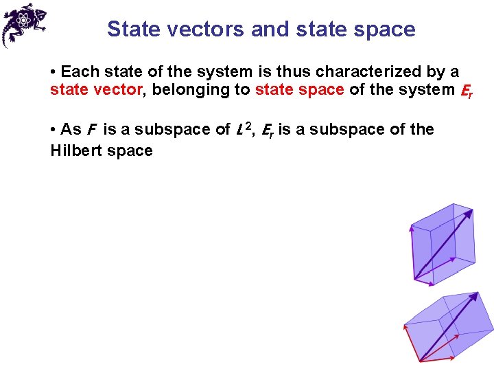 State vectors and state space • Each state of the system is thus characterized