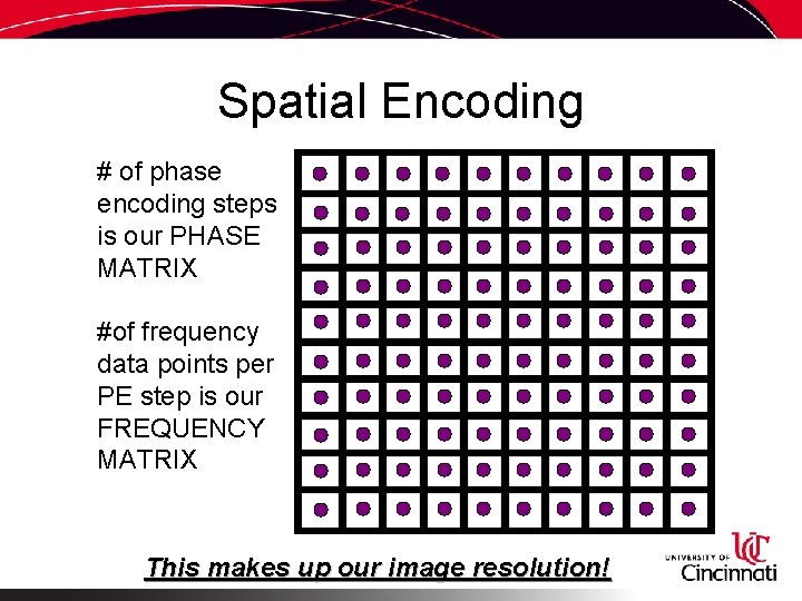 Spatial Encoding # of phase encoding steps is our PHASE MATRIX #of frequency data