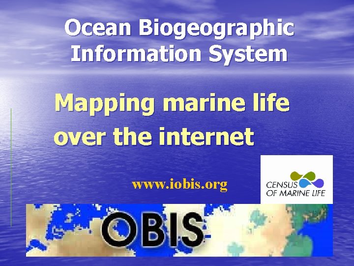 Ocean Biogeographic Information System Mapping marine life over the internet www. iobis. org 