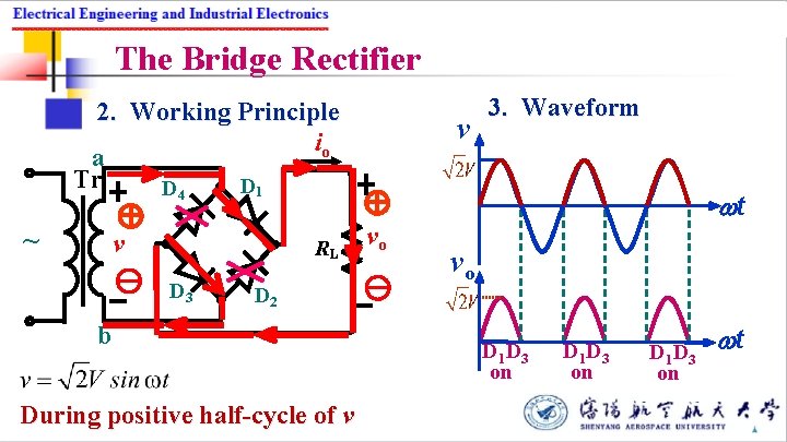 The Bridge Rectifier 2. Working Principle io a Tr D 1 D 4 ~